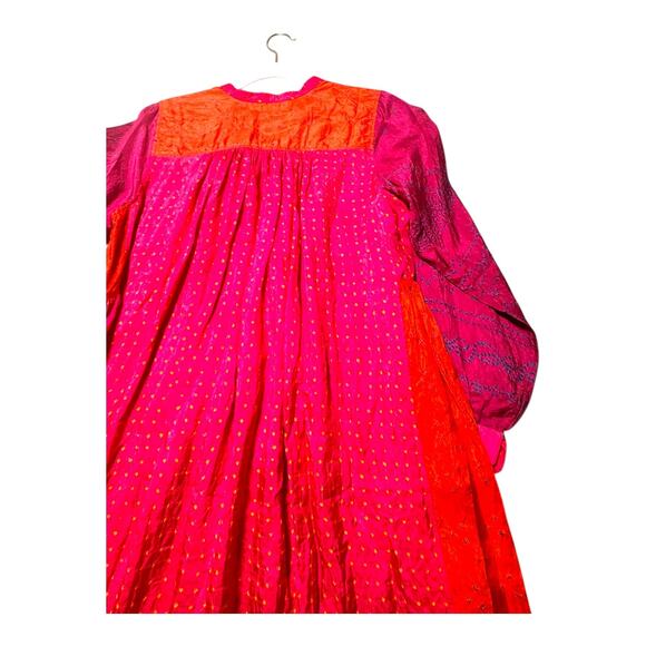 Injiri Shekhawati silk dress women’s medium ombré fuchsia patchwork hand-loomed - Picture 11 of 13